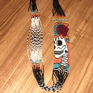 Day of the dead beaded skull necklace
